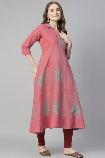 Onion cotton printed anarkali kurta