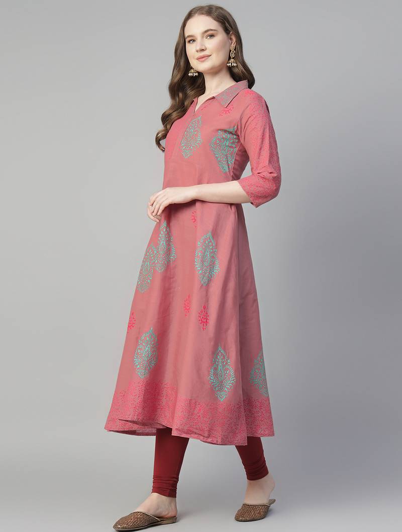 Onion cotton printed anarkali kurta