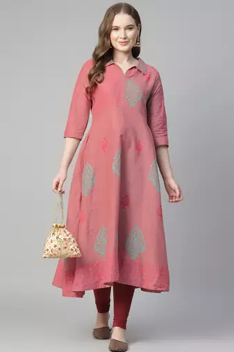 Onion cotton printed anarkali kurta