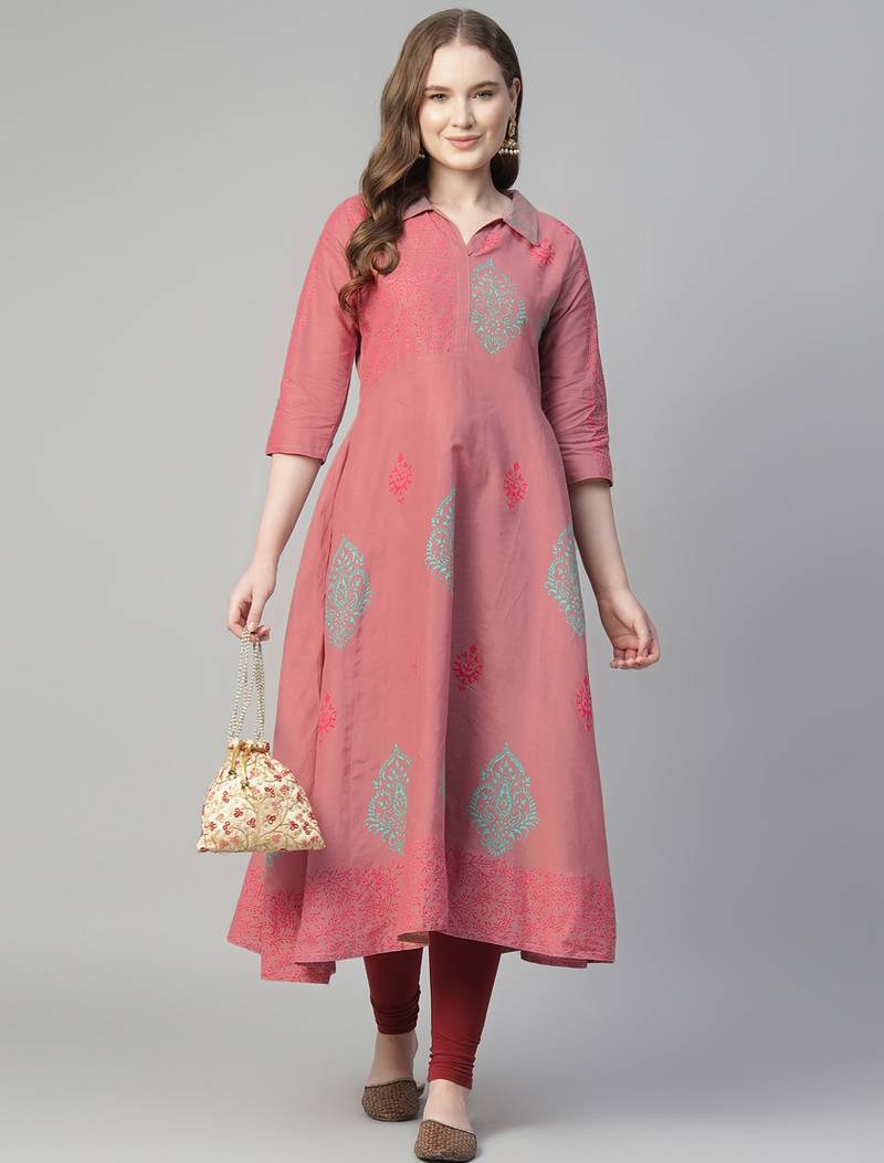 Onion cotton printed anarkali kurta