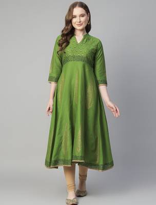 Green cotton printed anarkali kurta 1