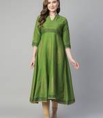 Green cotton printed anarkali kurta