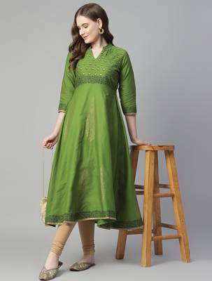 Green cotton printed anarkali kurta 2