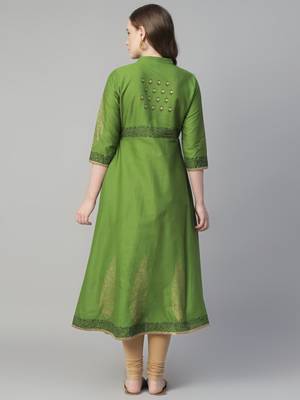 Green cotton printed anarkali kurta 3