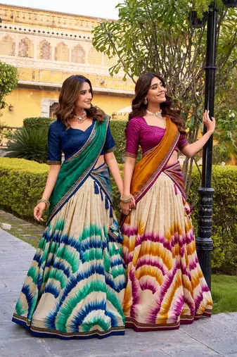 wine tussar silk tie dye printed lehenga choli set