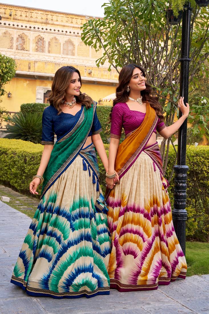 wine tussar silk tie dye printed lehenga choli set