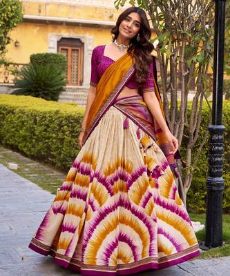 wine tussar silk tie dye printed lehenga choli set 3