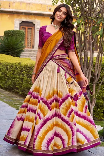 wine tussar silk tie dye printed lehenga choli set