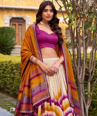 wine tussar silk tie dye printed lehenga choli set 4