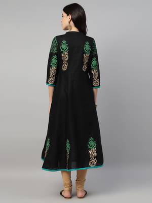 Black cotton printed anarkali kurta 3