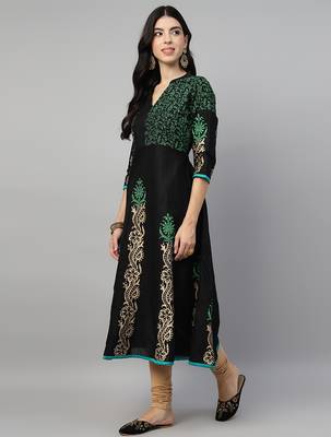 Black cotton printed anarkali kurta 4