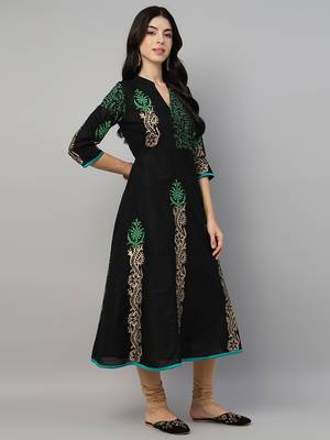 Black cotton printed anarkali kurta 5