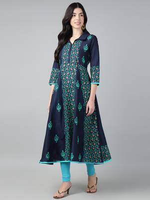 Navy cotton printed anarkali kurta 1