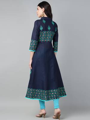 Navy cotton printed anarkali kurta 3