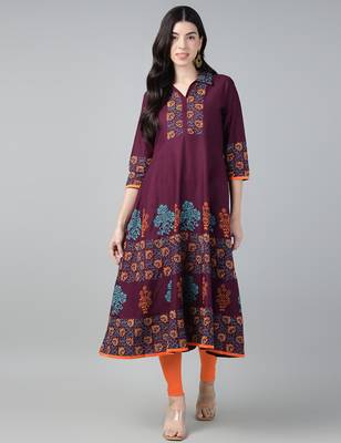 Winecotton printed anarkali kurta 1