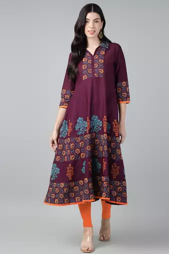 Winecotton printed anarkali kurta