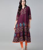 Winecotton printed anarkali kurta