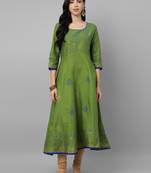 Green cotton printed anarkali kurta