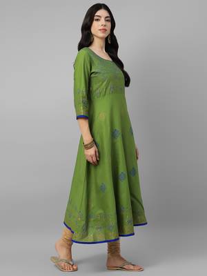 Green cotton printed anarkali kurta 5