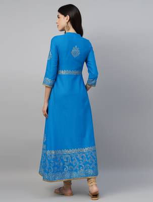 Sky blue cotton printed anarkali kurta 3