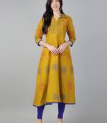 Mustard cotton printed anarkali kurta