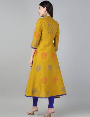 Mustard cotton printed anarkali kurta 3