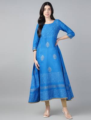 Sky blue cotton printed anarkali kurta 1
