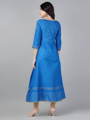 Sky blue cotton printed anarkali kurta 3