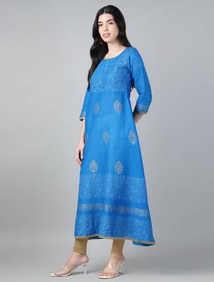 Sky blue cotton printed anarkali kurta 4