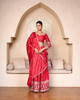 designer red silk lehenga choli with embellished work 1