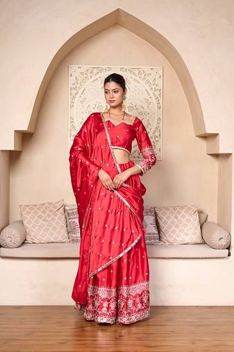 designer red silk lehenga choli with embellished work
