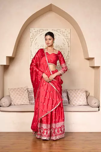 designer red silk lehenga choli with embellished work