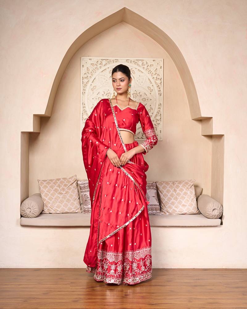 designer red silk lehenga choli with embellished work