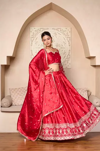 designer red silk lehenga choli with embellished work