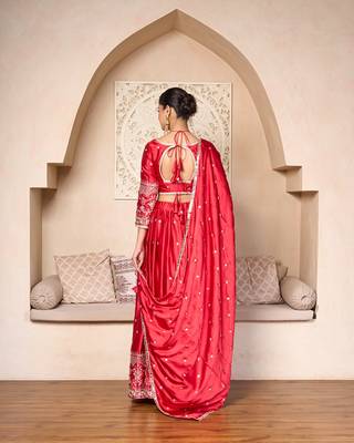 designer red silk lehenga choli with embellished work 3
