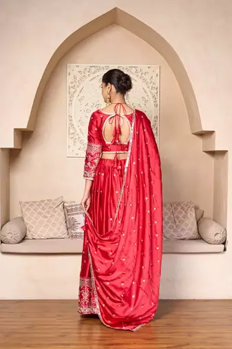designer red silk lehenga choli with embellished work
