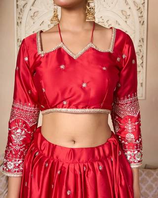 designer red silk lehenga choli with embellished work 4