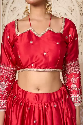 designer red silk lehenga choli with embellished work