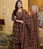 Black Ajrakh Print Kurta Pant with Dupatta