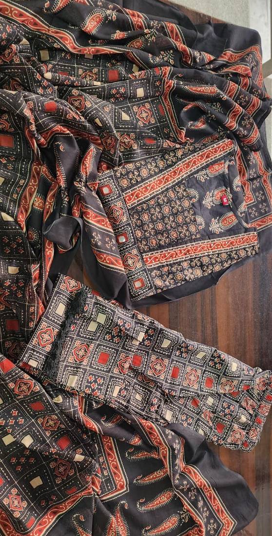 Black Ajrakh Print Kurta Pant with Dupatta