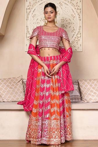 elegant pink orange georgette embroidered lehenga choli set