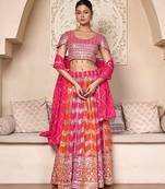 elegant pink orange georgette embroidered lehenga choli set