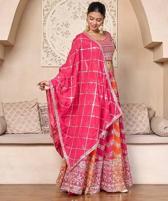 elegant pink orange georgette embroidered lehenga choli set 2