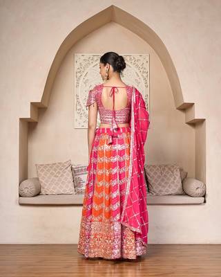 elegant pink orange georgette embroidered lehenga choli set 3