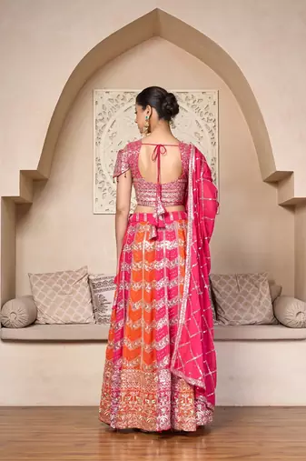 elegant pink orange georgette embroidered lehenga choli set