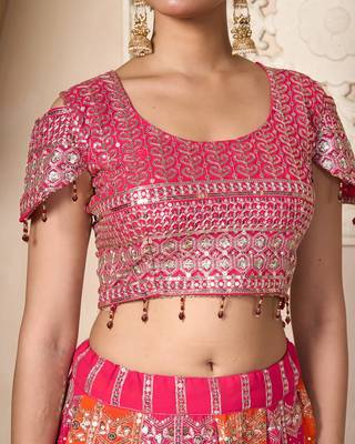 elegant pink orange georgette embroidered lehenga choli set 4