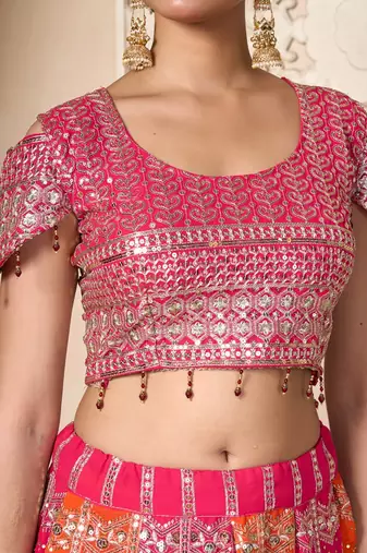 elegant pink orange georgette embroidered lehenga choli set