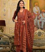 Rust Ajrakh Print Kurta Pant with Dupatta