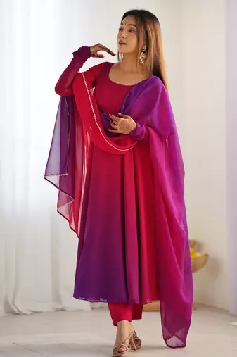 Pure soft fox georgette most trendy padding fabric fully flair anarkali,with duppta set,pent ready to wear