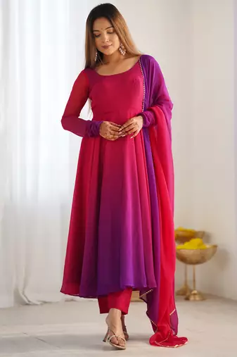 Pure soft fox georgette most trendy padding fabric fully flair anarkali,with duppta set,pent ready to wear